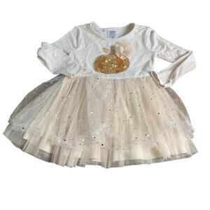 Bonnie Jean cream pumpkin fall sequin tutu long sleeve shirt SIZE 4